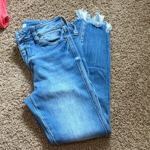 KanCan Light Blue High-Rise Ankle Jeans with Frayed Hem